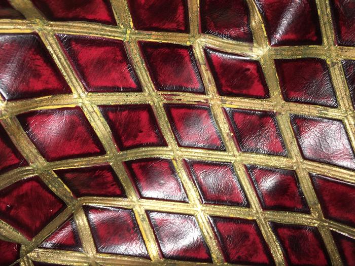 Come find me! Hand painted leather for a set of chairs.