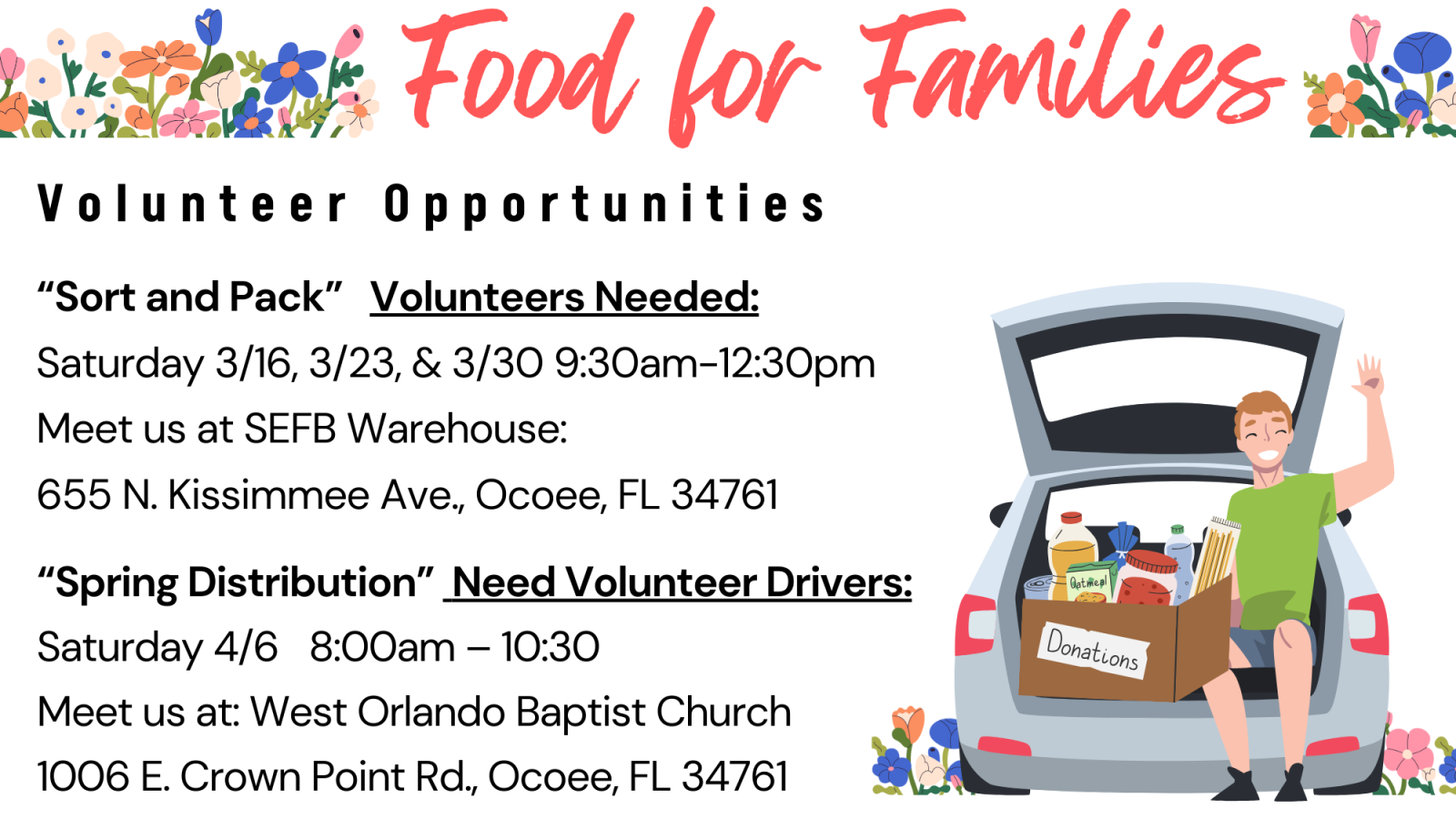 Tickets for 4/6/2024 Food for Families Spring Distribution in Ocoee
